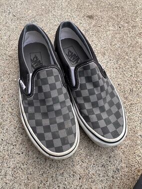 Vans Slip-On Checkerboard Sneakers - Black and Gray